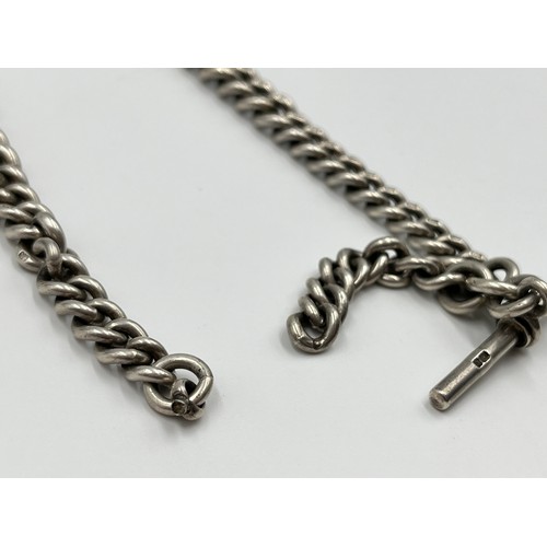 1156C - An antique hallmarked sterling silver 34cm Albert chain with maker's mark 'G.E.C' - approx. gross we... 