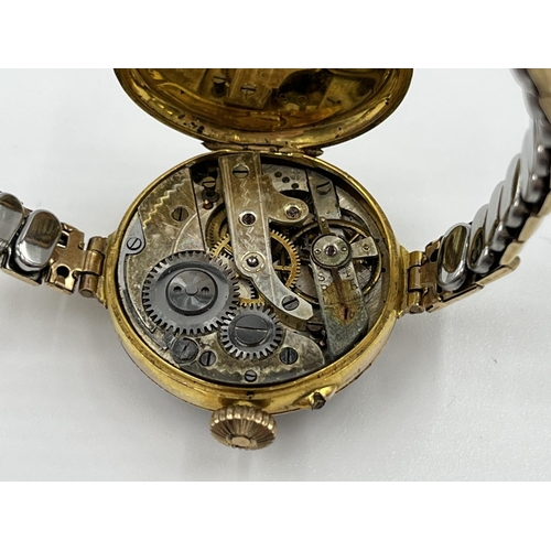 1157 - An early 20th century George Stockwell 9ct gold cased women's trench watch with Swiss Federal Cross ... 