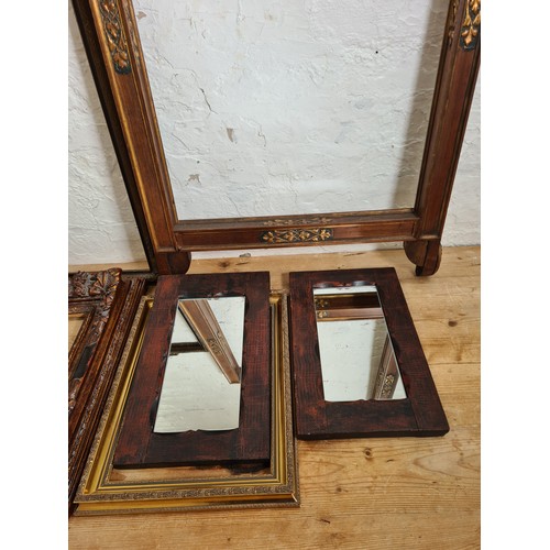 490 - Six items, four various gilt frames - largest approx. 92cm x 58cm and two modern hardwood framed wal... 