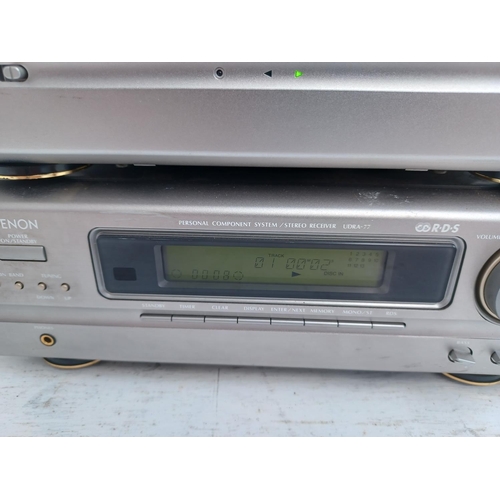 566 - Three pieces of matching Denon hi-fi, one UCD-77 CD player, one UDR-77 cassette deck and one UDRA-77... 