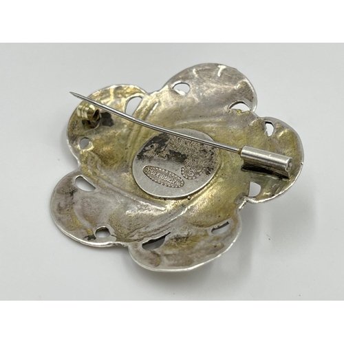 1057 - An early 20th century Georg Jensen Copenhagen 830 silver and sard pin brooch - approx. gross weight ... 