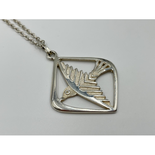 1058 - A mid 20th century hallmarked Edinburgh silver Ola M Gorie Odin's bird pendant necklace, dated 1978 ... 