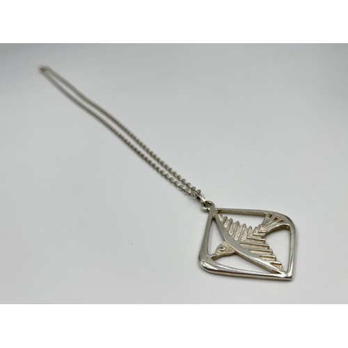 1058 - A mid 20th century hallmarked Edinburgh silver Ola M Gorie Odin's bird pendant necklace, dated 1978 ... 