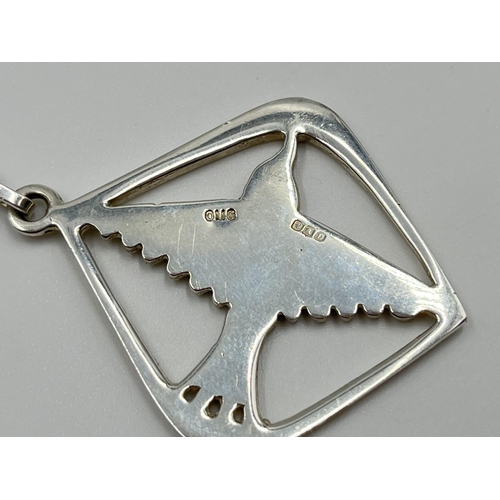 1058 - A mid 20th century hallmarked Edinburgh silver Ola M Gorie Odin's bird pendant necklace, dated 1978 ... 