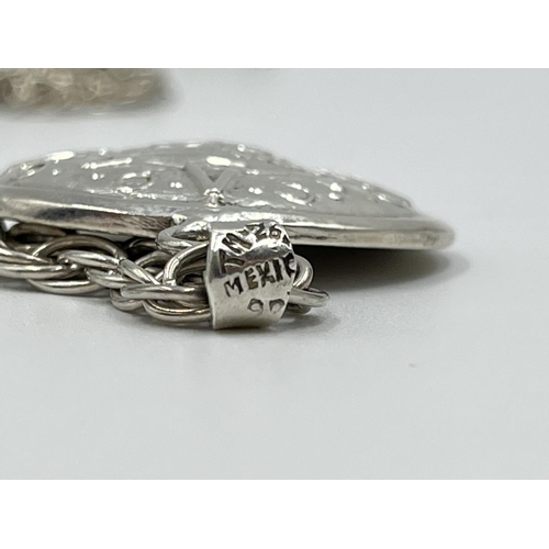 1059 - A .925 Mexican silver Aztec pendant necklace, stamped TM-26 - approx. gross weight 38.78 grams and 3... 