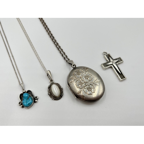 1060 - Four pieces of .925 silver comprising cross pendant stamped '$ 925' to reverse, hallmarked Birmingha... 