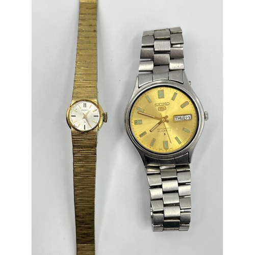 1160 - Two Seiko wristwatches, one Seiko 5 automatic 21 Jewels - ref no. 6309-4020 and one quartz women's