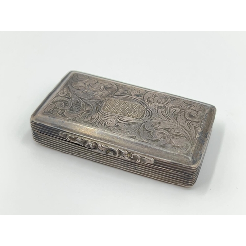 1200 - A Victorian Francis Clark hallmarked Birmingham silver snuff box with engraved acanthus leaf design ... 