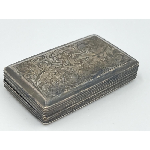 1200 - A Victorian Francis Clark hallmarked Birmingham silver snuff box with engraved acanthus leaf design ... 