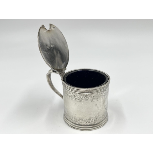 1221 - A Charles Stuart Harris Victorian hallmarked London silver mustard pot with blue glass liner, dated ... 