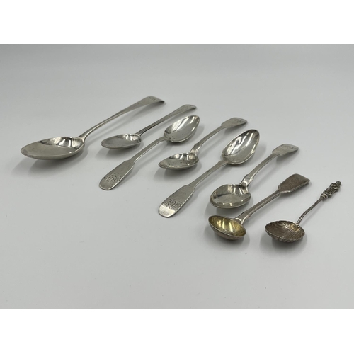 1232 - Eight antique hallmarked sterling silver spoons to include set of four William IV Thomas Watson Newc... 