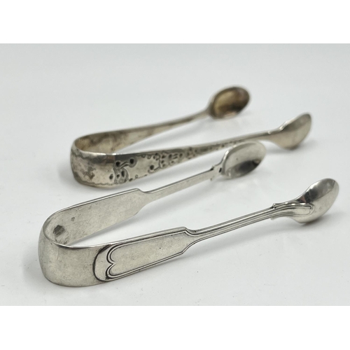 1234 - Five antique hallmarked sterling silver sugar tongs to include Edwardian Sheffield silver with claw ... 