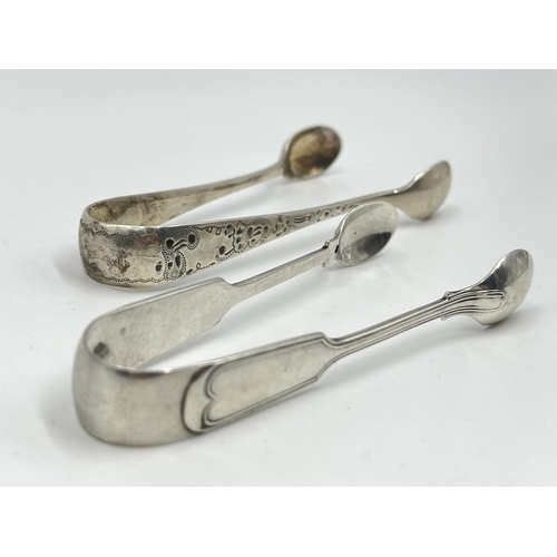 1234 - Five antique hallmarked sterling silver sugar tongs to include Edwardian Sheffield silver with claw ... 