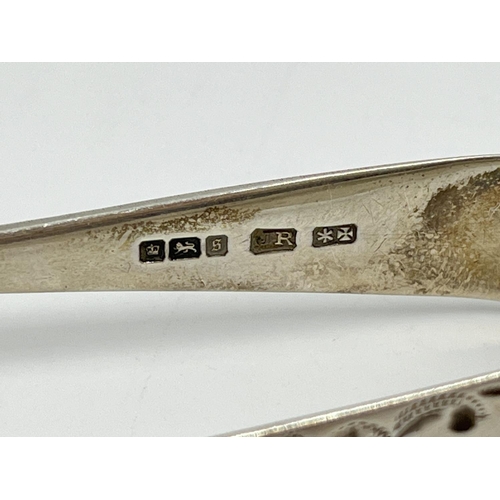 1234 - Five antique hallmarked sterling silver sugar tongs to include Edwardian Sheffield silver with claw ... 