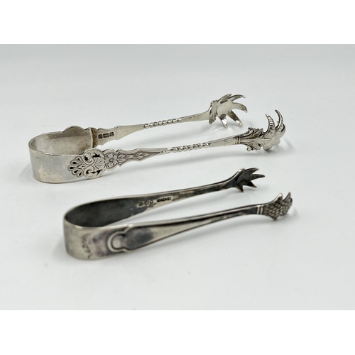 1234 - Five antique hallmarked sterling silver sugar tongs to include Edwardian Sheffield silver with claw ... 