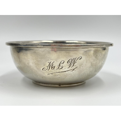 1239 - A boxed Broadway & Co hallmarked Birmingham silver christening bowl and spoon set, dated 1949 - appr... 