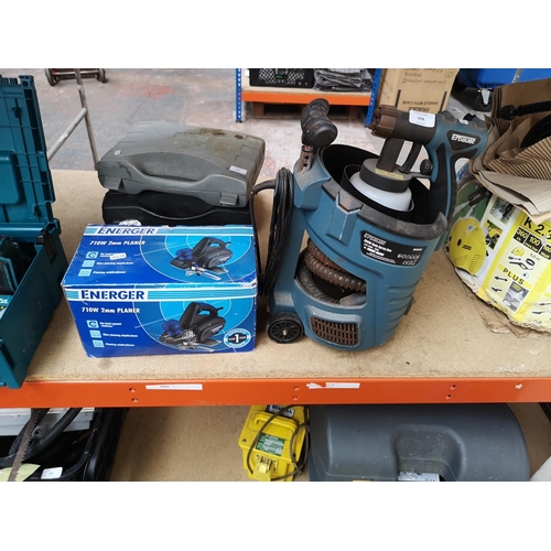 678 - Two items, one Erbauer 240v HVLP spray gun and one boxed Energer 240v planer