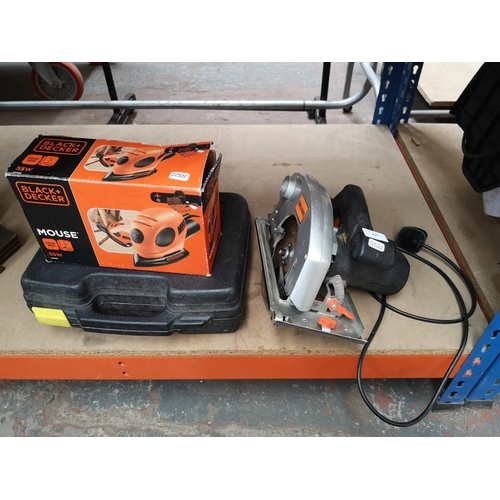 686 - Three handheld 240v power tools comprising Challenge circular saw, cased McKeller jig saw and boxed ... 