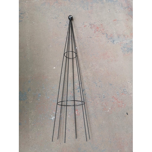 721 - A Sarah Raven black steel 192cm plant support obelisk