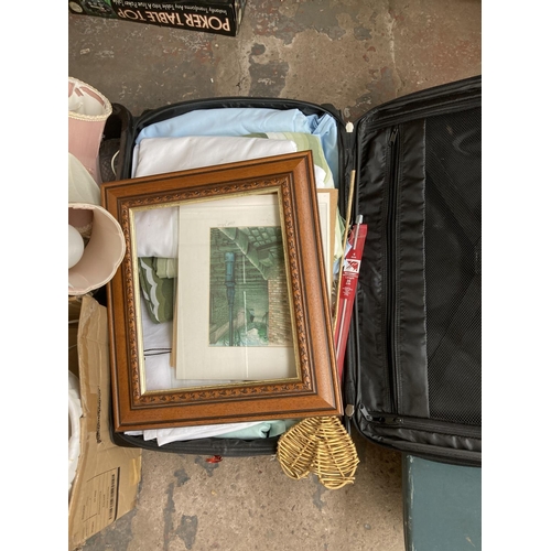 747 - A collection of items to include framed pictures, magnifying lamp, boxed Royal Tara mugs, crockery, ... 