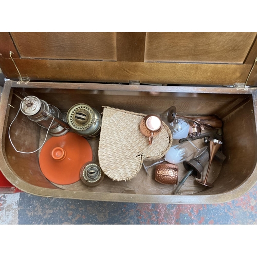 755 - A collection of items to include brown glass demijohn, ceramics, Workzone insulation wrap, boxed rad... 