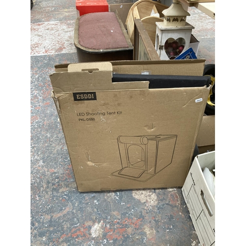 755 - A collection of items to include brown glass demijohn, ceramics, Workzone insulation wrap, boxed rad... 