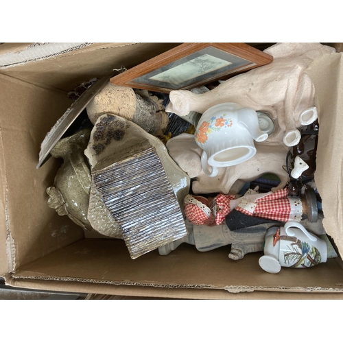 775 - Four boxes containing Beswick shire horse A/F, glass paperweight, Wedgwood Jasperware bell, Sadler t... 