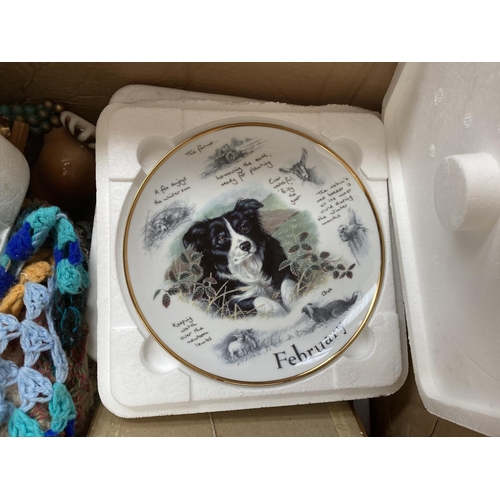 775 - Four boxes containing Beswick shire horse A/F, glass paperweight, Wedgwood Jasperware bell, Sadler t... 