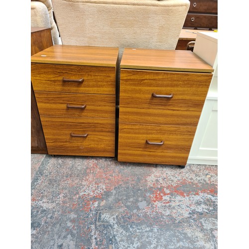 289 - Five pieces of furniture, teak effect two drawer filing cabinet, white painted two door cabinet, tea... 