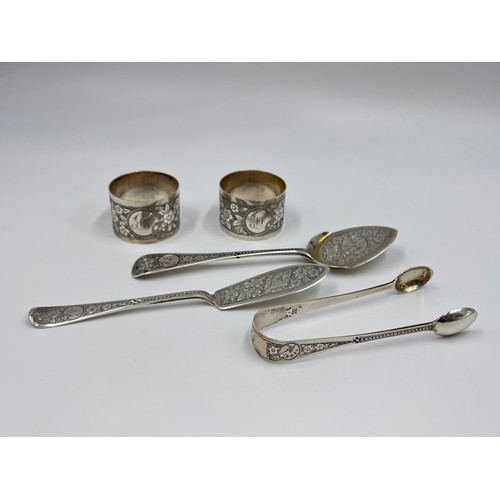 1230 - Five pieces of Victorian John Aldwinckle & Thomas Slater hallmarked London silver tableware with fol... 