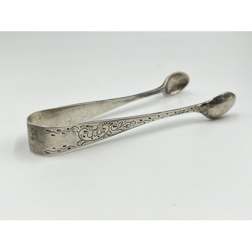 1234 - Five antique hallmarked sterling silver sugar tongs to include Edwardian Sheffield silver with claw ... 