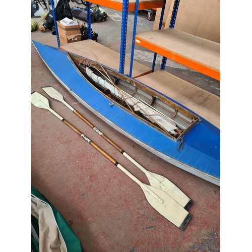 643A - A Hammer Faltboot Robinson 500 wooden and canvas kayak with sail and oars - approx. 447cm long