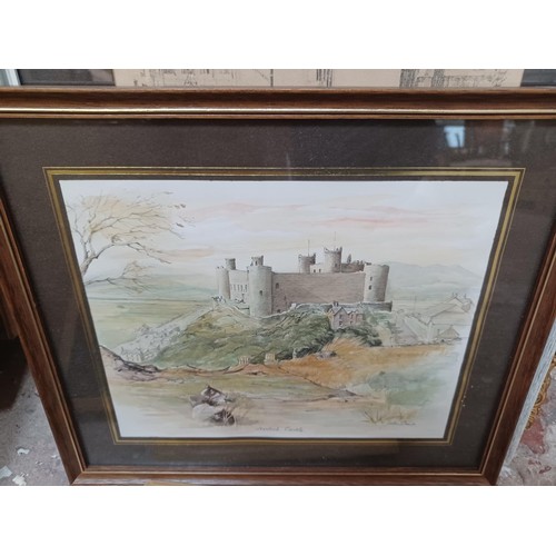 461 - A large collection of various pictures to include watercolour of Harlech Castle by John Evans, Fowle... 