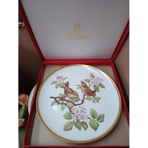 777 - Four boxes containing figurines, Wedgwood Jasperware, silver plated ware and collector's plates to i... 