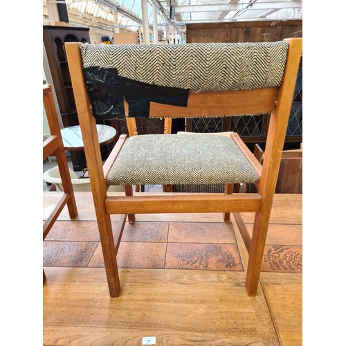 382 - A Danish 'AM' teak and tiled top rectangular dining table and six matching chairs - approx. 73cm hig... 