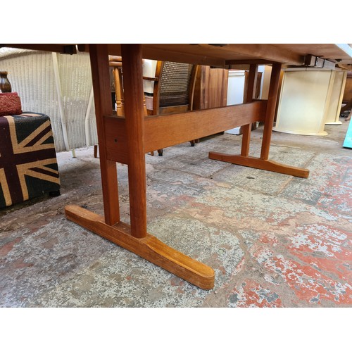 382 - A Danish 'AM' teak and tiled top rectangular dining table and six matching chairs - approx. 73cm hig... 