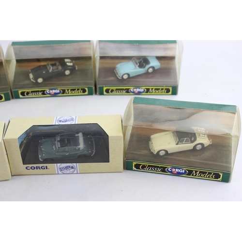 186 - Eight boxed Corgi diecast models to include Austin Healey 3000, Birds Morris 1000 van etc.