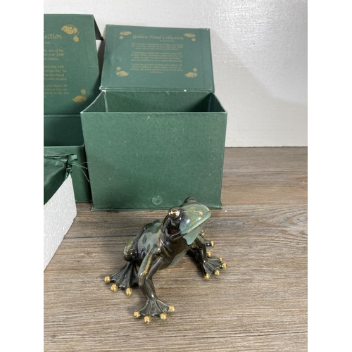 101 - Four boxed Golden Pond Collection by David Ent. ceramic frog figurines