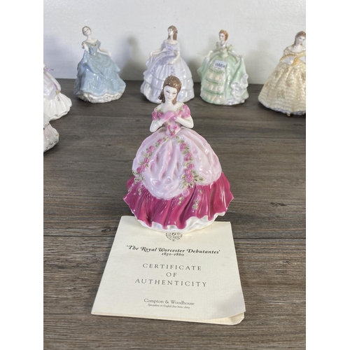 84 - Nine Royal Worcester Debutantes limited edition of 15,000 miniature fine bone china figurines with c... 