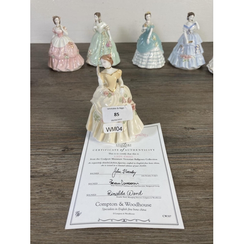 85 - Eight Coalport The Victorian Ballgown Collection limited edition of 15,000 miniature fine bone china... 