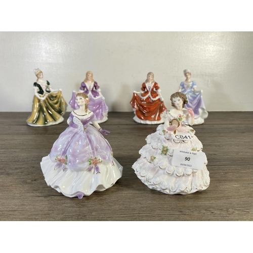 90 - Six ceramic miniature lady figurines, four The Leonardo Collection and two Royal Worcester Debutante... 