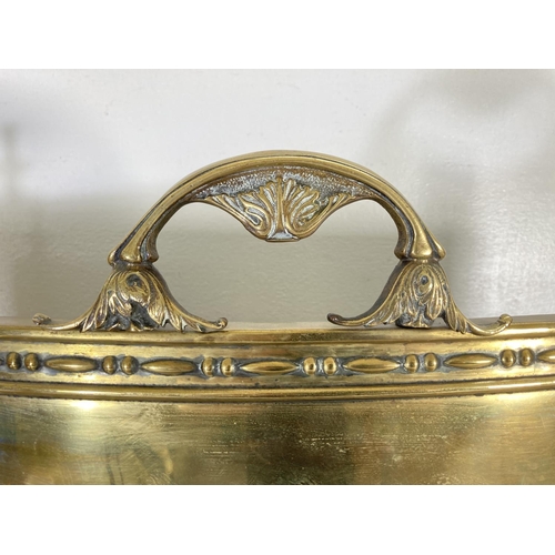 123 - A brass fireguard - approx. 60cm high x 56cm wide and three horse brasses