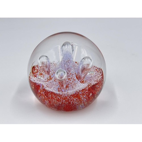 1 - Five studio glass paperweights to include Caithness Pixie, Caithness second quality, Millefiori etc.