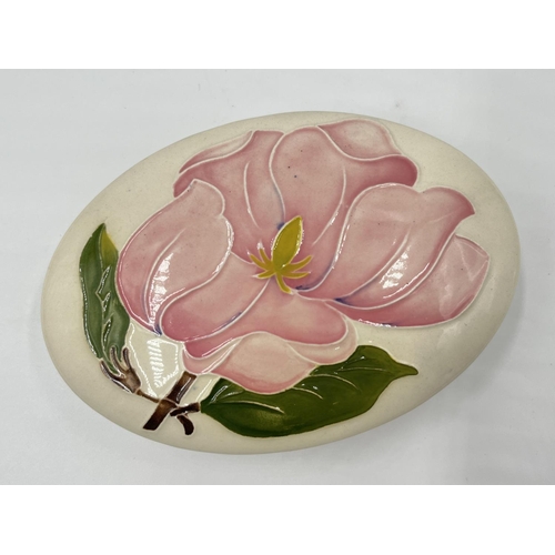 11 - A Moorcroft Pottery Pink Magnolia pattern oval lidded trinket box - approx. 3.5cm high x 9cm wide x ... 