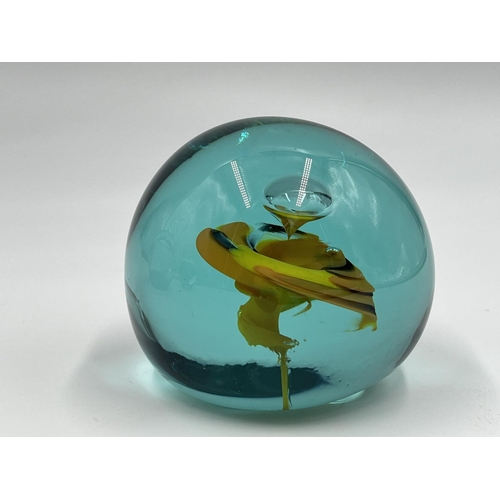 2 - Three studio glass paperweights to include signed Adrian Sankey etc.