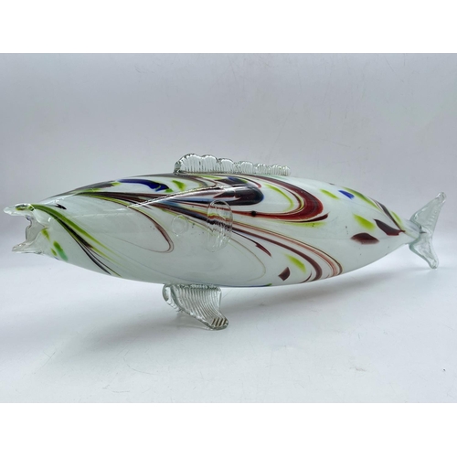 22 - A mid 20th century Murano art glass fish ornament - approx. 14.5cm high x 57cm wide