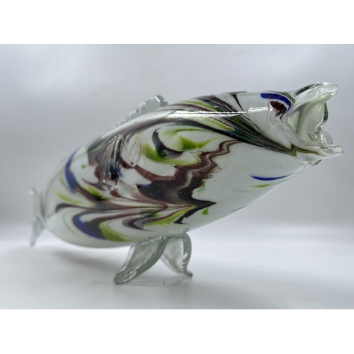 22 - A mid 20th century Murano art glass fish ornament - approx. 14.5cm high x 57cm wide