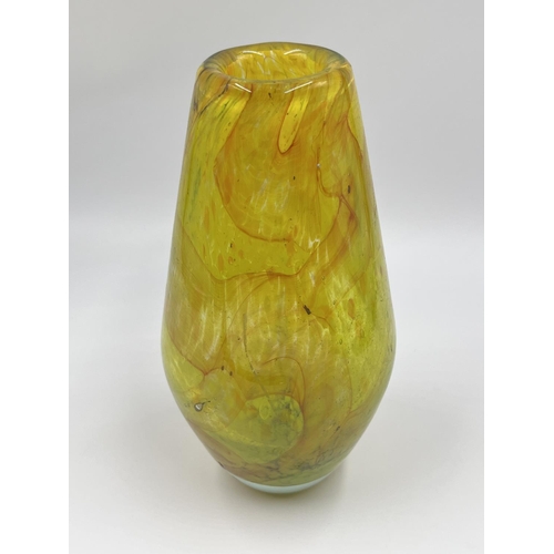 25 - A signed Mdina yellow studio glass vase - approx. 19.5cm high