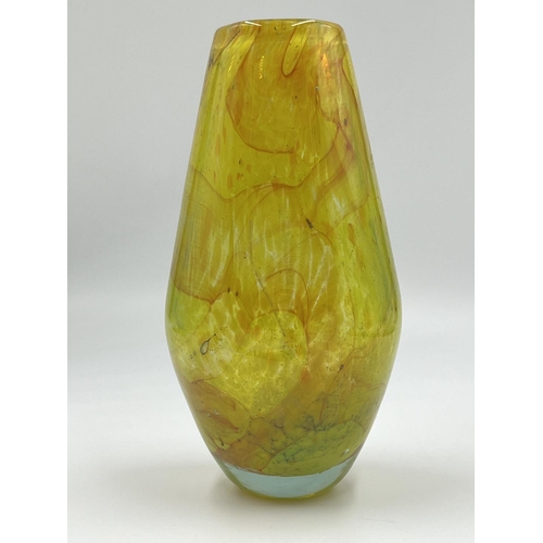 25 - A signed Mdina yellow studio glass vase - approx. 19.5cm high