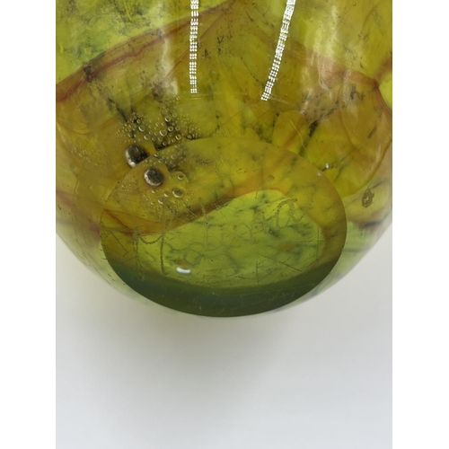 25 - A signed Mdina yellow studio glass vase - approx. 19.5cm high